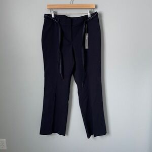 LOFT Petite Julie Trouser Navy Blue Straight Leg Belted Dress Pants Size 10P